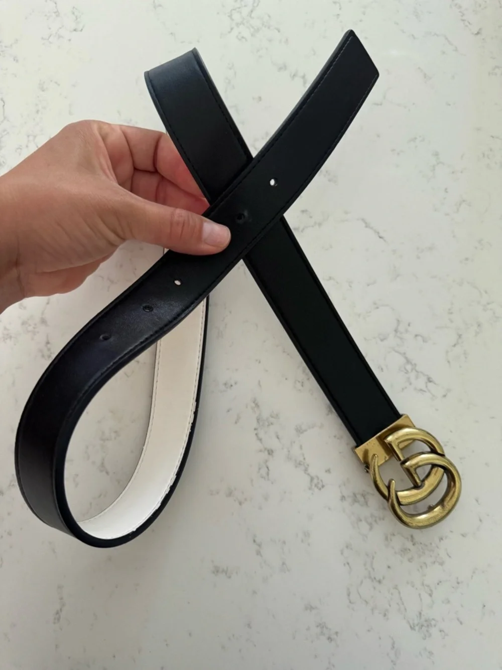 Gucci Black Leather Belt with Gold Double G Buckle